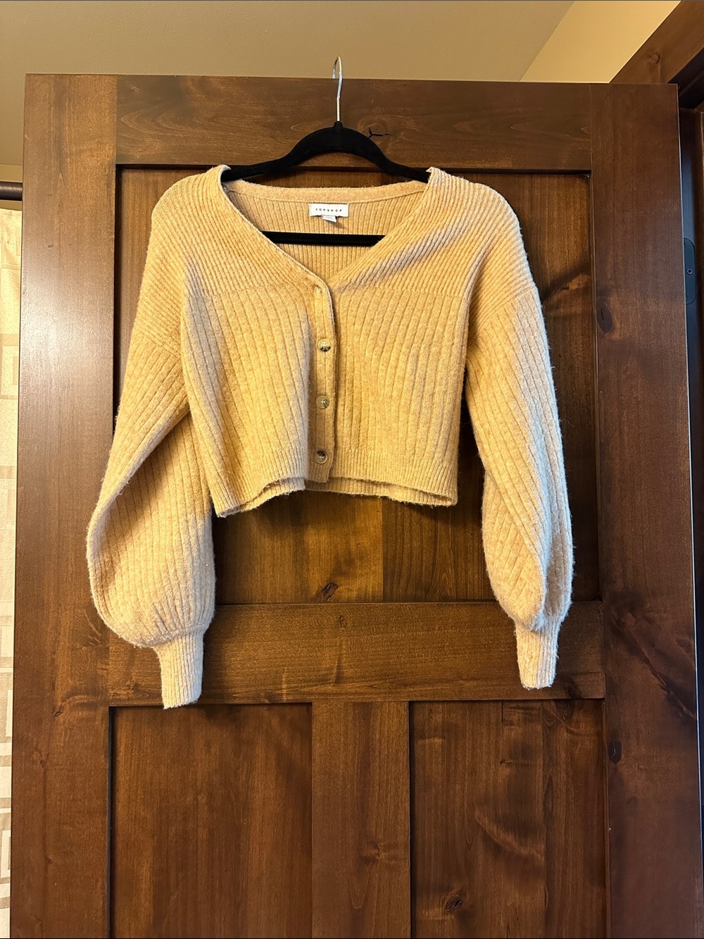 Topshop Cropped Ribbed Button-Front Cardigan - Cream
